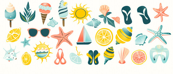 Summer fun pattern for textile, posters, cards on white background