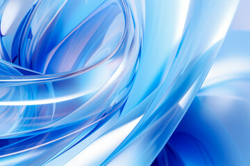Abstract geometric blue background with glass spiral tubes, flow clear fluid with dispersion and refraction effect, crystal composition of flexible twisted pipes, modern 3d wallpaper, design element 