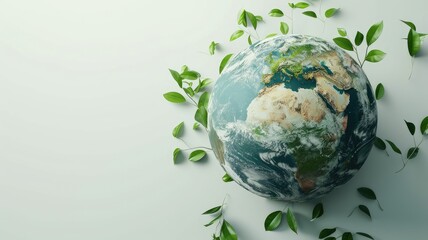 the green planet Earth against a pristine white background, leaving ample empty space for text, This concept emphasizes the significance of Earth Day and environmental awareness.