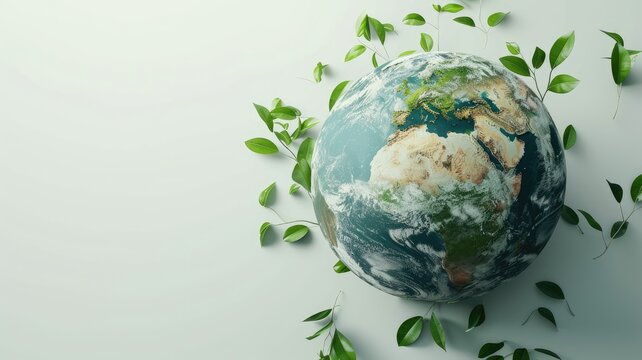 the green planet Earth against a pristine white background, leaving ample empty space for text, This concept emphasizes the significance of Earth Day and environmental awareness.