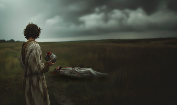 Biblical Story of Cain and Abel from the book of Genesis. Religious concept art. Covenant, Guilt, Redemption, Justice.