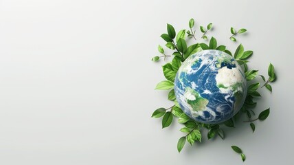 the green planet Earth against a pristine white background, leaving ample empty space for text, This concept emphasizes the significance of Earth Day and environmental awareness.