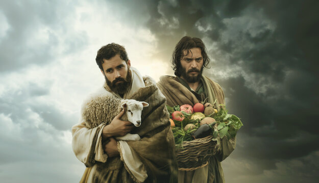 Biblical Story of Cain and Abel from the book of Genesis. Religious concept art. Sibling Rivalry, Offerings, Jealousy, Murder, Sin, Consequences. consequences of sin and disobedience