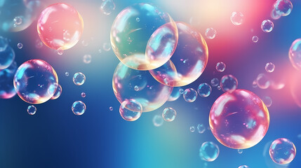Beautiful floating soap bubbles on natural abstract multicolor background