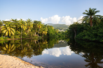 Guadeloupe, a Caribbean island in the French Antilles. Landscape and view of the Grande Anse bay on...