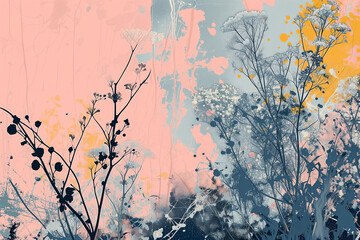 Abstract Botanical Fusion: Wildflowers Against a Pastel Dreamscape