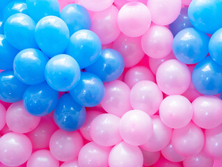 Fototapeta na wymiar Background with pink and blue balloons for gender party. Copy space