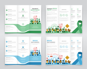 Trifold brochure, pamphlet or triptych leaflet template ideal for traumatic or acquired brain injury awareness programs