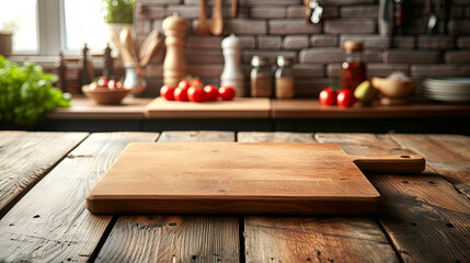 Wooden square kitchen board and spices backdrop