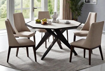 Choose a hexagonal dining table for a unique and contemporary geometric touch. 