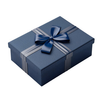 Blue Gift Box Isolated on Transparent or White Background, PNG