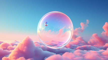Beautiful floating soap bubbles on natural abstract multicolor background