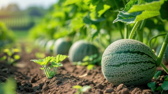 Watermelon growing in the field. Generative AI.