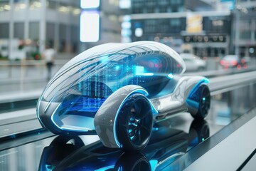 Fototapeta premium Conceptual sleek future car design in a modern environment