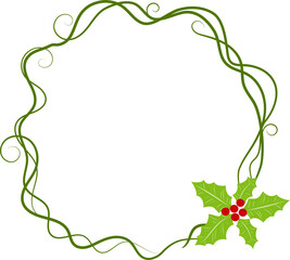 Christmas wreath decorations with fir tree, bows, pine cones, holly berries and garland decorative elements. png