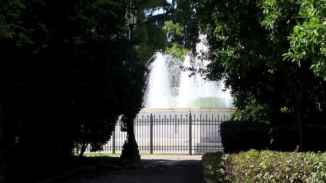 Congress Center Building Zappeion Historic buildings and fountain Athens Greece.