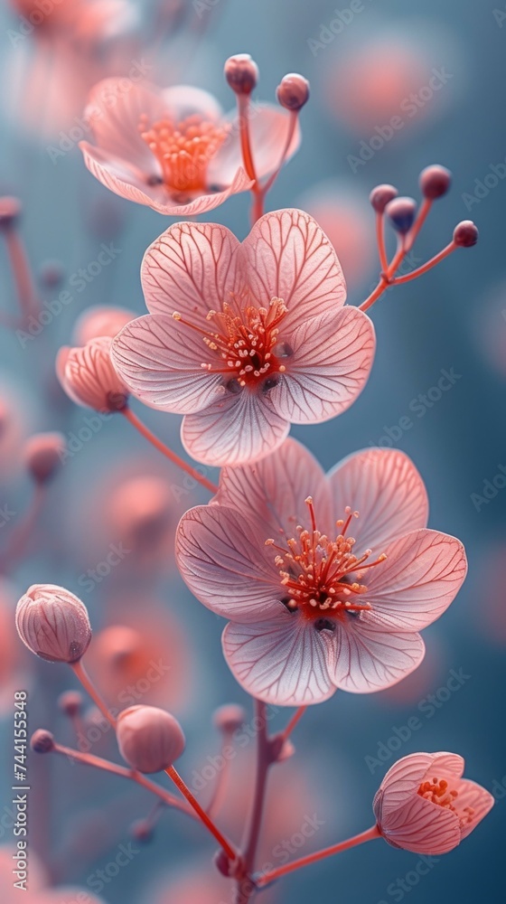 Canvas Prints  flowers on a branch with blue background. Generative AI.