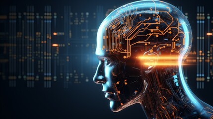 Artificial intelligence. Human head outline with circuit board inside. Technology and engineering concept. 3D Rendering