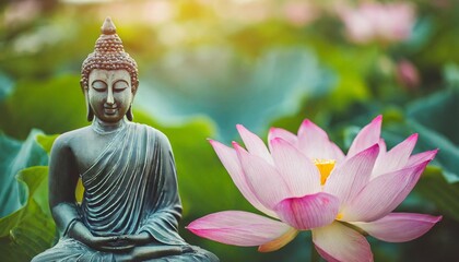 buddha statue and lotus flower