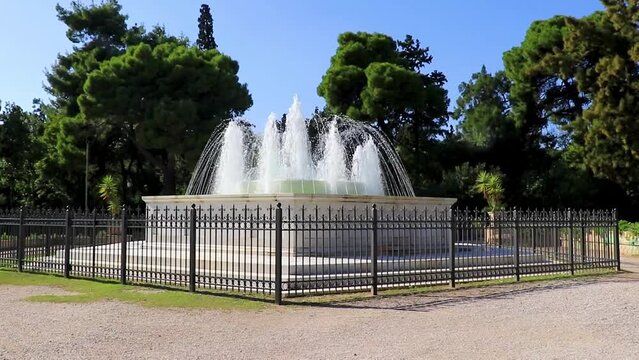 Congress Center Building Zappeion Historic buildings and fountain Athens Greece.