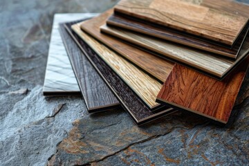 Designer selecting laminate wood flooring samples