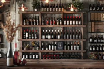 Fotobehang Wine collection on a wooden rack © Baba Images
