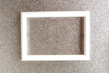 White photo frame on silver background. Modern template for designer