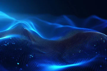 Zelfklevend Fotobehang Blue digital particles wave flow, Digital cyberspace abstract background © Christophe