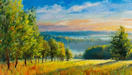 Gartenposter oil painting landscape morning landscape with trees © Ashleigh