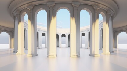 Classic semicircular interior with columns 3d render