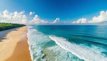 summer seascape beautiful waves blue sea water in sunny day top view from drone sea aerial view...