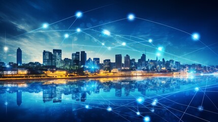 Obraz premium Cityscape with wi-fi connection conceptual,information communication technology concept