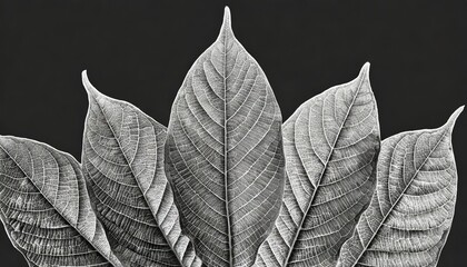 fresh leaf black and white with transparent background macro