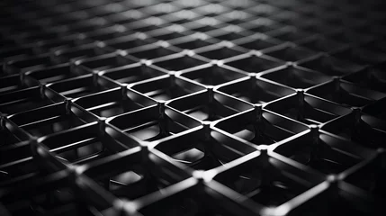 Foto op Plexiglas Close-up photo of technological metal grid structure. Abstract black and white background image on the subject of modern architecture, industry or technology © Elchin Abilov