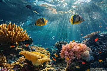Obraz na płótnie Canvas Vibrant underwater coral reef with tropical fish