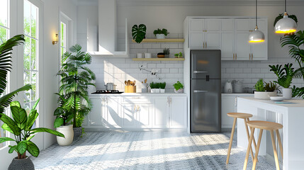 A Kitchen Overflowing With Green Plants - obrazy, fototapety, plakaty