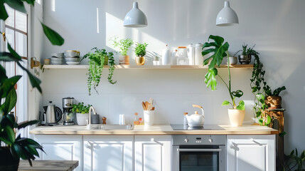 Kitchen Filled With Plants and Stove Top Oven