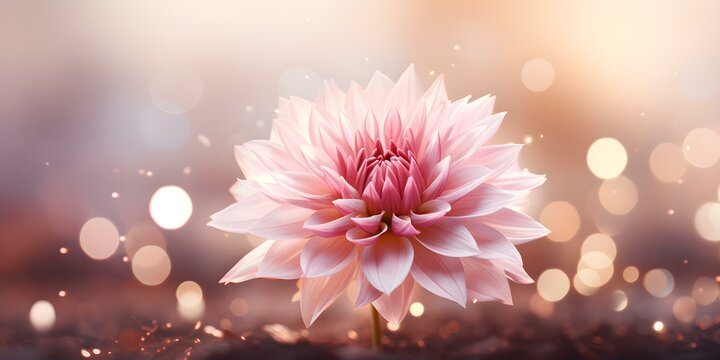 Dreamy Bokeh Lighting Surrounding a Beautiful Pink Dahlia Bloom. Concept Floral Photography, Bokeh Lighting, Pink Dahlia, Dreamy Aesthetic