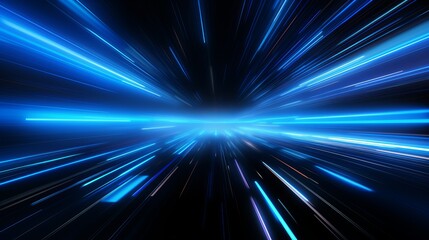 Digitally generated image of blue light and stripes moving fast over black background