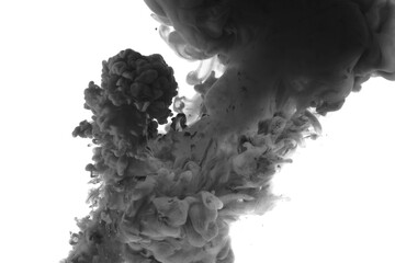 Ink in water. Abstract smoke grain light and shadow texture background. Black and white color.