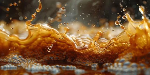  A close up, macro shot showing the bubbles and texture of a delicious, hot cup of brown coffee with a light layer of foam forming a pattern on top. Image has copy space © Mix and Match Studio