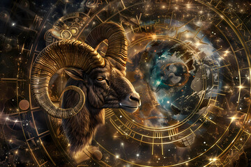 Aries, the first sign of the zodiac, is characterized by its fiery and dynamic nature, individuals born between March 21 and April 19, often described as passionate, courageous, and independent - obrazy, fototapety, plakaty