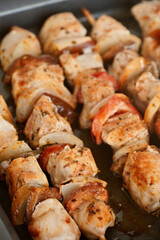 Chicken skewers with vegetables fresh from the oven.

