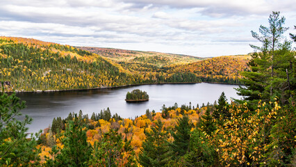 Mauricie, Canada - Oct 08 2022: Picture show the view in the Mauricie national park in colorful...