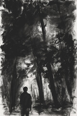Silent Reverie: A Lone Figure in the Forest