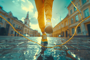 An individual jumping rope to a fast-paced beat, turning a simple exercise into an energetic dance. - Powered by Adobe