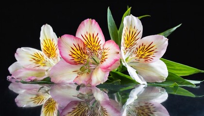 alstroemeria beautiful flowers with reflection