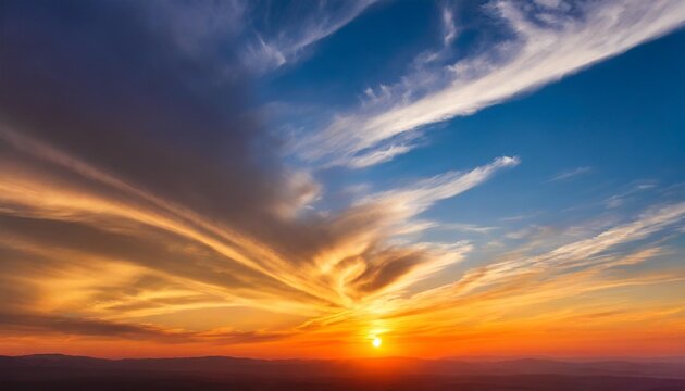 bright sunset in cirrus fiery clouds vertical nature backgroun