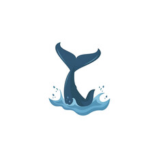 A logo illustration of a blue whale tail with water splashes, white background
