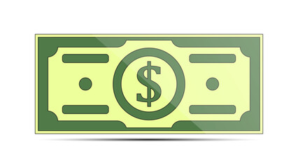 Green paper money with a dollar sign isolated on a white background. Dollar banknote.